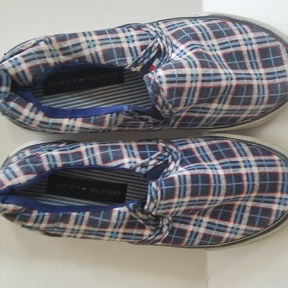Tommy Hilfiger boys slide on plaid boat shoes 10T